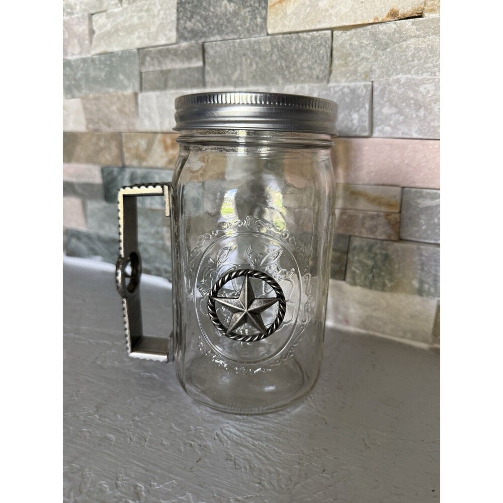 Vintage Ball Mason Jar Mug with Western Texas Star Metal Handle & Lid. 22oz.